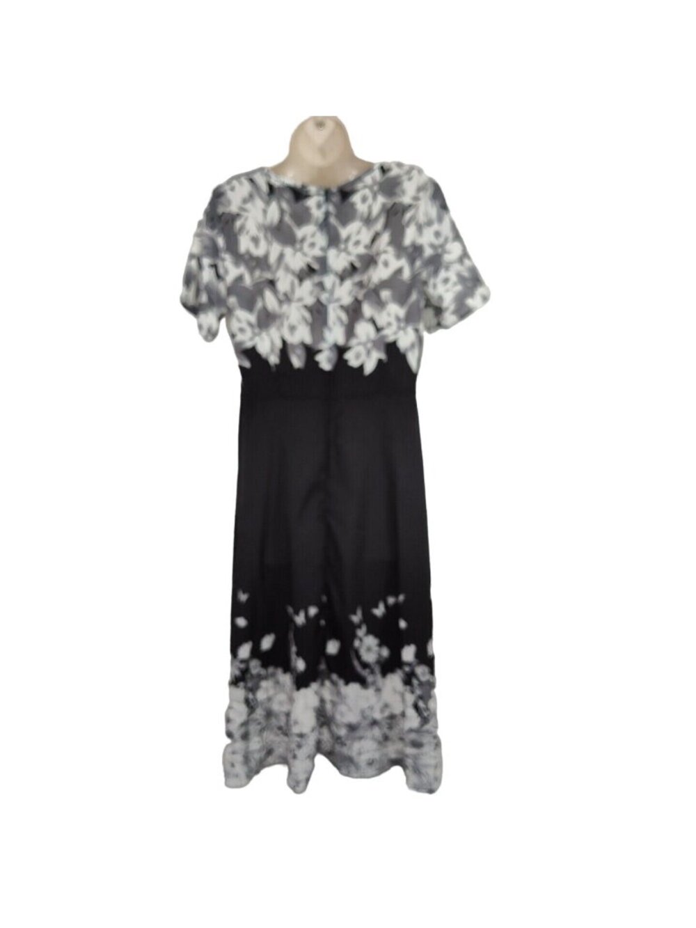 Hekka Black Grey Floral A-line V-neck Dress Women Size M Short Sleeve - Picture 4 of 5